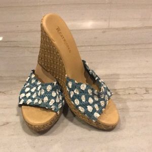 Super cute Blue with White Polka Dot Wedge Sandals